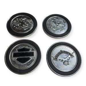 Harley-Davidson Coaster Set of 4 Chrome And‎ Black 100 Year Anniversary Rare VTG
